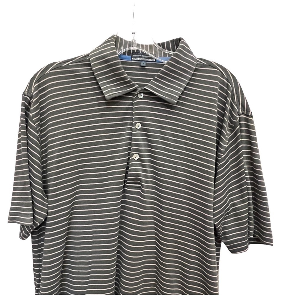 ALAN FLUSSER Pearl Washed Cotton Gray & White Striped Gold Shirt, Size Medium